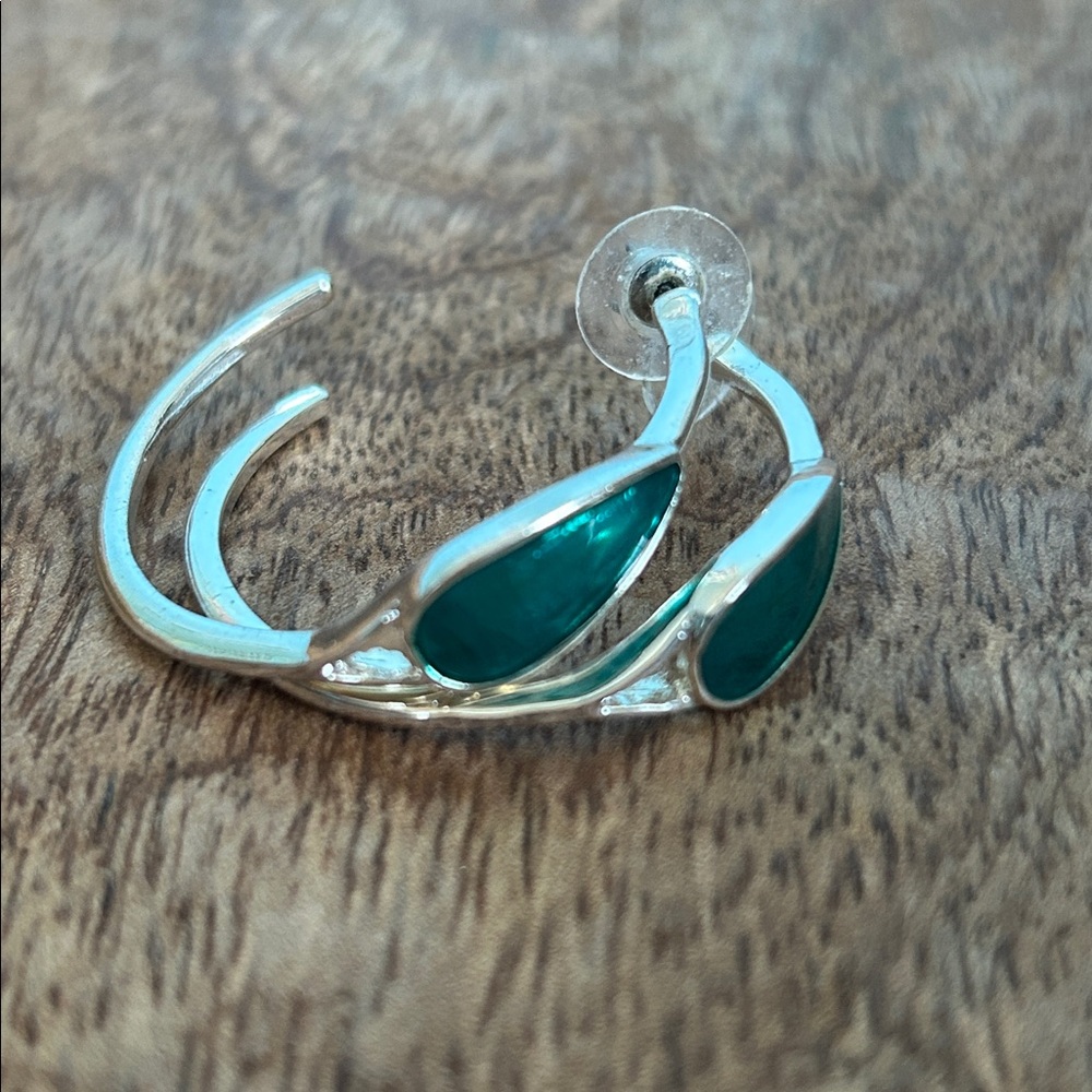 Silver hoops w/teal